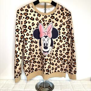 Disney Women’s Medium Minnie Mouse Sweatshirt Animal Print Y2K Leisure Staple